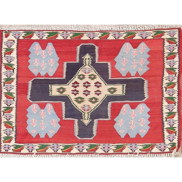 Oriental Kilim Sanandaj Bidjar Hand Woven Wool Persian Area Rug - 2'0" x 2'11"