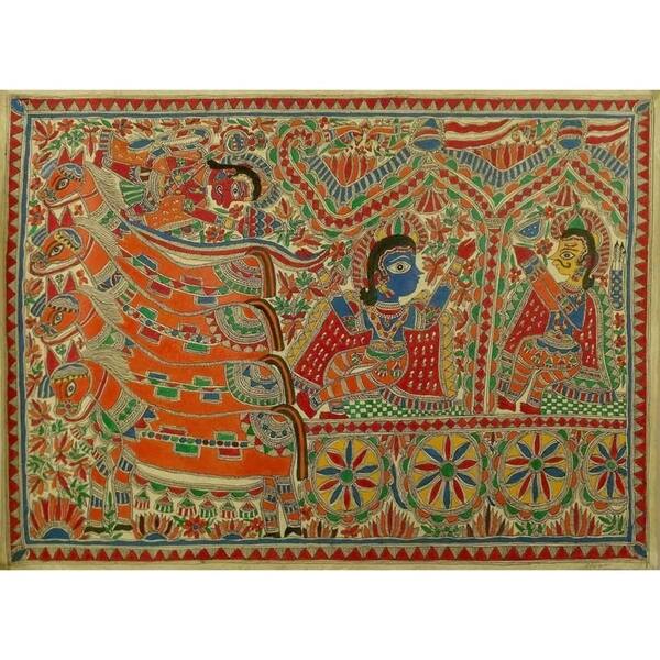 Shop Handmade Krishna And Arjun Madhubani Painting India
