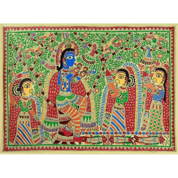 Shop Handmade Radha And Krishna Rejoice Madhubani Painting India