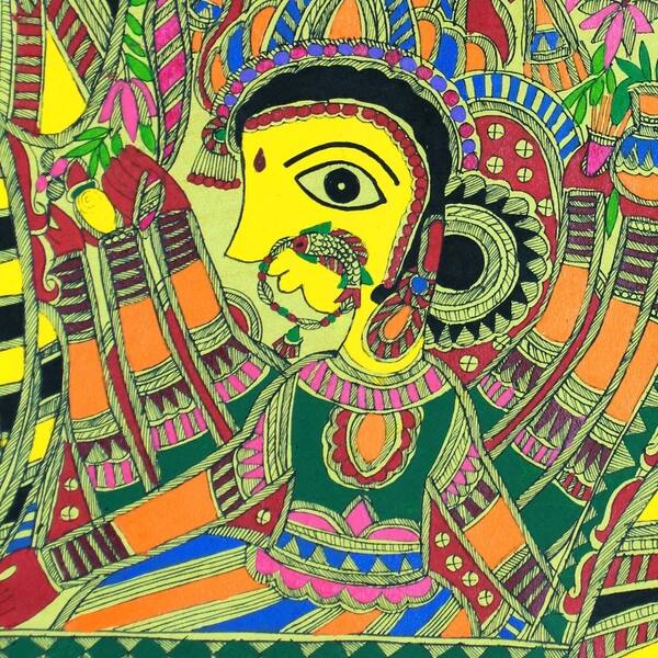 Shop Handmade Durgas Marriage Madhubani Painting India Green