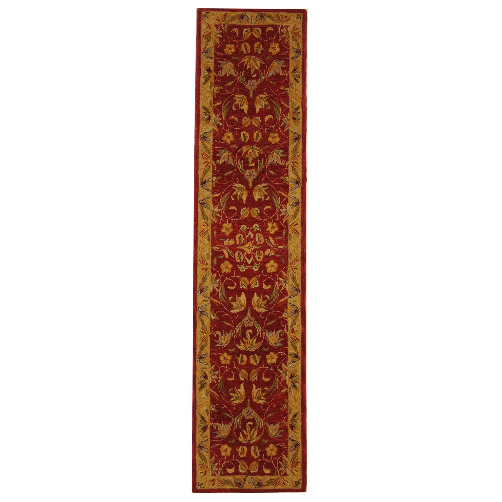 Handmade Hereditary Burgundy/ Gold Wool Runner (23 X 12) (RedPattern OrientalMeasures 0.625 inch thickTip We recommend the use of a non skid pad to keep the rug in place on smooth surfaces.All rug sizes are approximate. Due to the difference of monitor 