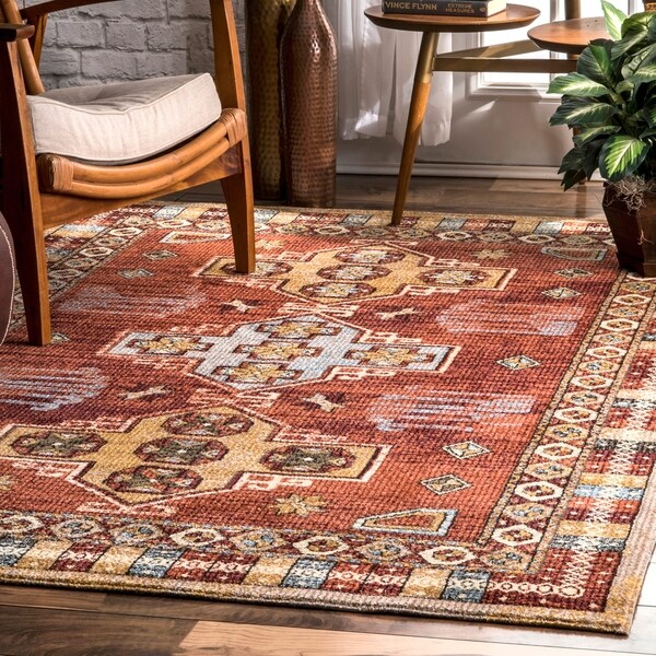 The Curated Nomad Bluxome Red Rustic Tribal Border Area Rug