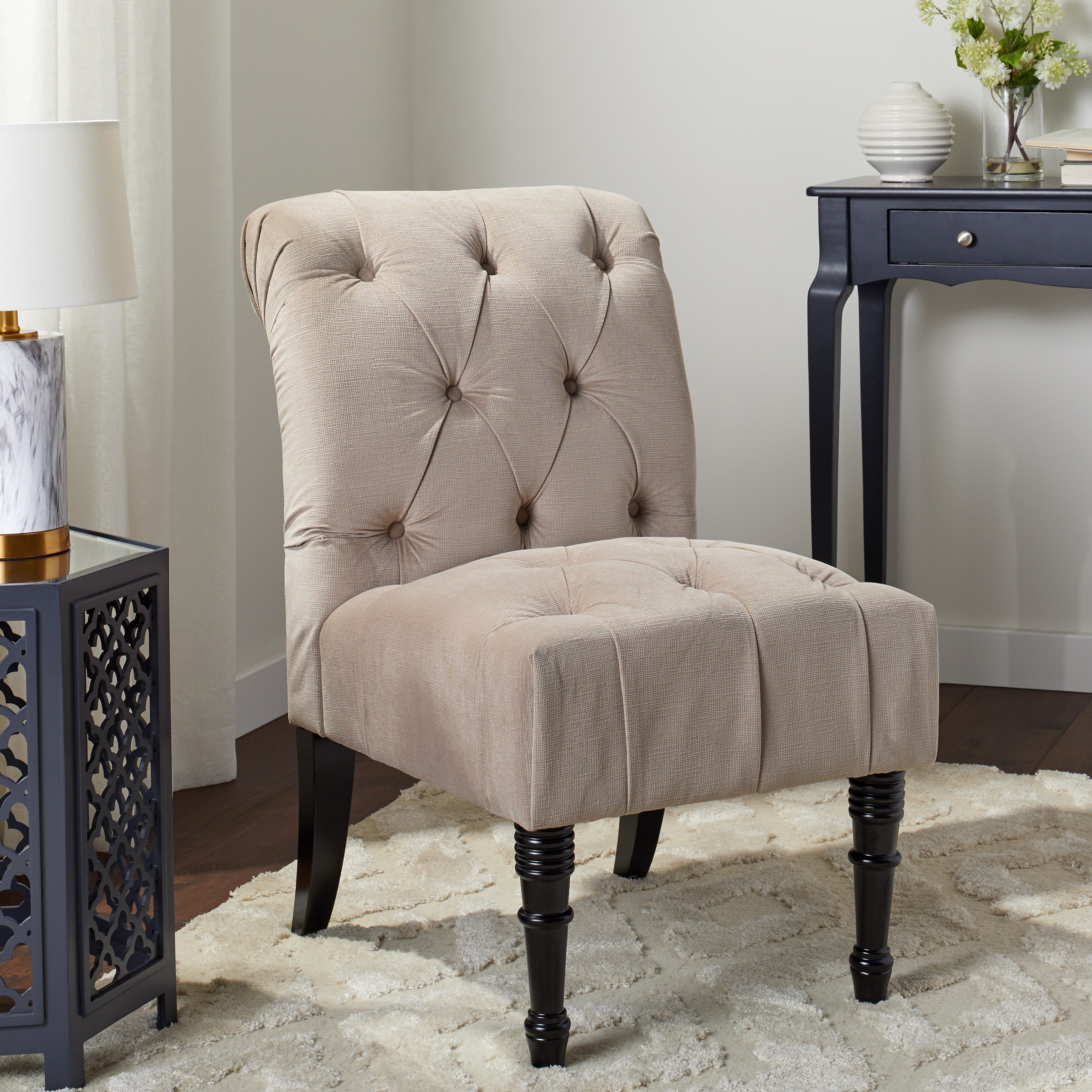 Shop Black Friday Deals On Abbyson Josephine Beige Fabric Tufted Accent Chair Overstock 25640523