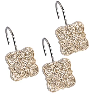 Creative Scents Victoria Beige Shower Curtain Hooks - Set of 12