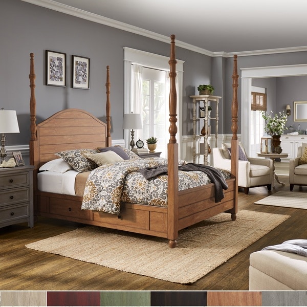Ediline Antique-finish Four Poster Platform Storage Bed by iNSPIRE Q Classic