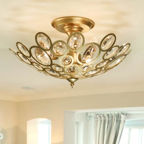 Plumera 3-Light Satin Gold Semi-Flushmount Ceiling Lamp with Crystals