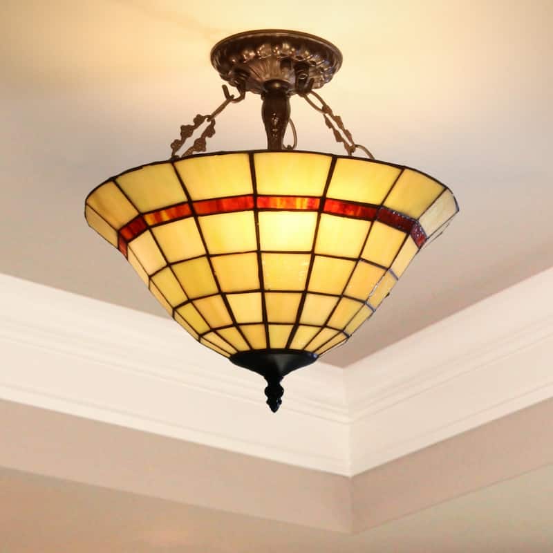 Heathcliff 14-inch Tiffany Style Semi-Flush Mount Ceiling Lamp