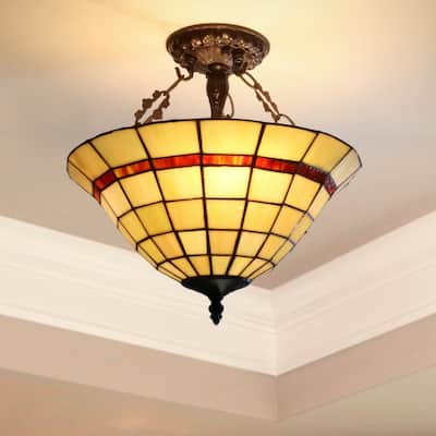 Heathcliff 14-inch Tiffany Style Semi-Flush Mount Ceiling Lamp