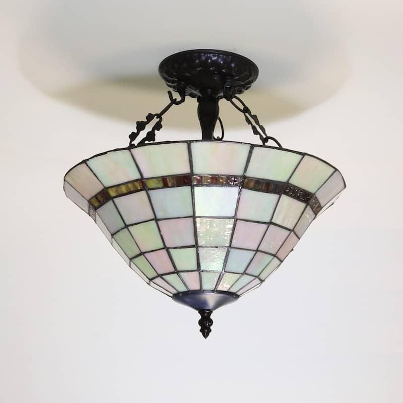 Heathcliff 14-inch Tiffany Style Semi-Flush Mount Ceiling Lamp