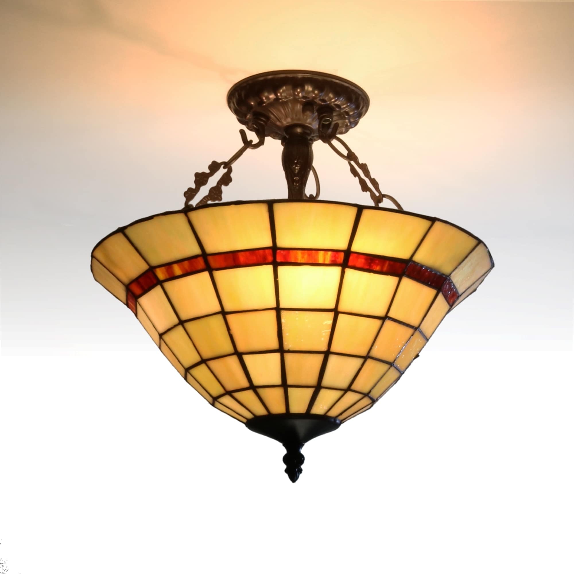 Heathcliff 14 Inch Tiffany Style Semi Flush Mount Ceiling Lamp