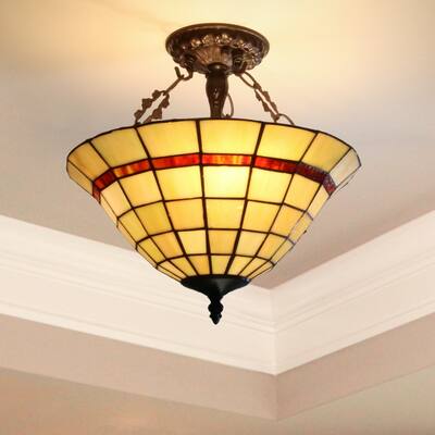 Heathcliff 14-inch Tiffany Style Semi-Flush Mount Ceiling Lamp