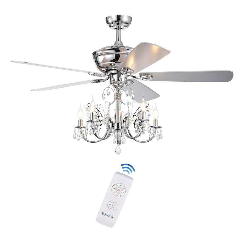 Silver Orchid Finlayson 52-inch 5-light Chrome Lighted Ceiling Fan with Reversible Blades - Remote