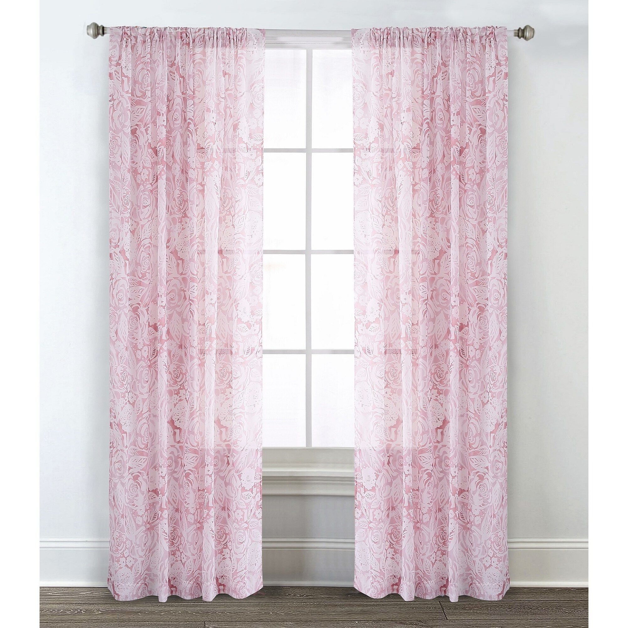 Sara B Blushing Rose Printed Sheer Curtain Panel Set Sara B Blushing Rose Printed