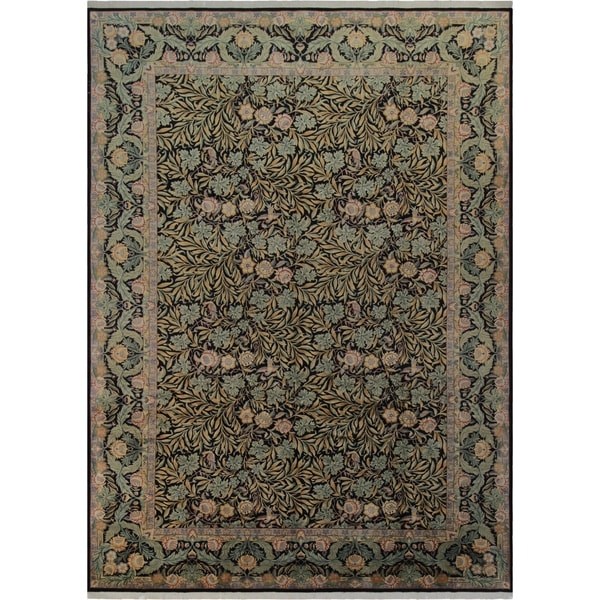 Imran Pak-Persian Miranda Black/Black Wool Rug (10'3 x 14'3) - 10 ft. 3 in. x 14 ft. 3 in.