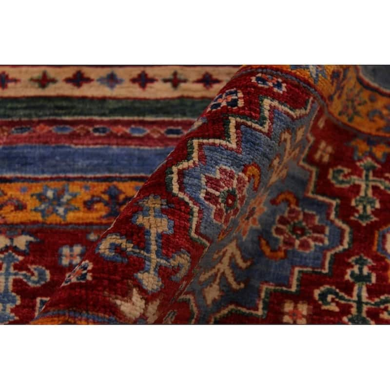 Khurgeen Garish Carrie Blue/Red Wool Rug (5'6 x 7'9) - 5 ft. 6 in. x 7 ...