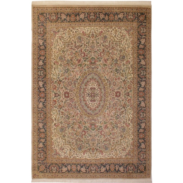 Anarkali Pak-Persian Isabell Lt. Gray/Green Wool Rug (8'11 x 12'0) - 8 ft. 11 in. x 12 ft. 0 in.