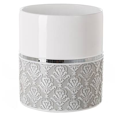 Mirror Damask Bathroom Decorative Wastebasket(Grey & White)