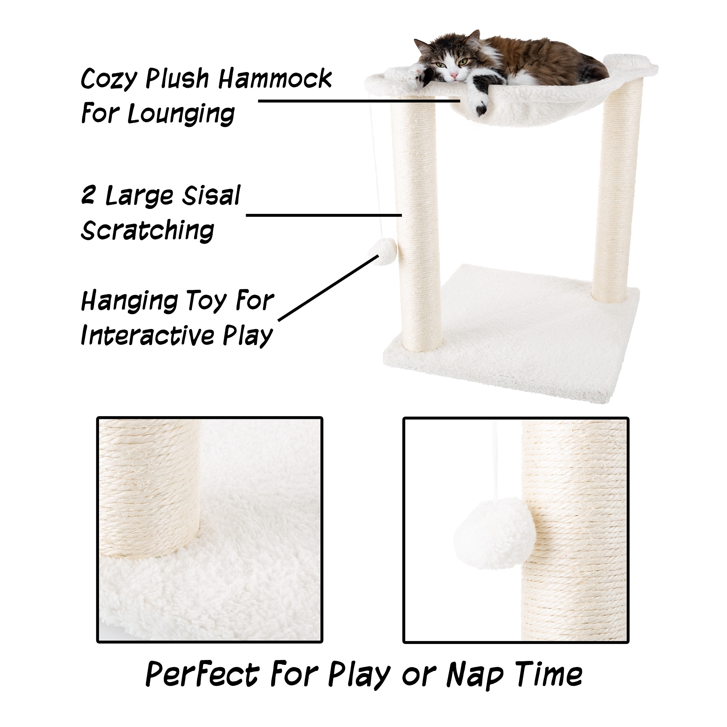 Cat Tree and Scratcher- Two Sisal Scratching Posts, Hammock Style