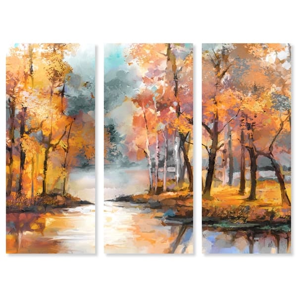 Shop Oliver Gal Autumn River Triptych 3 Piece Set Nature Wall Art Print On Canvas Orange 17 X 36 X 3 Panels Overstock 25642158