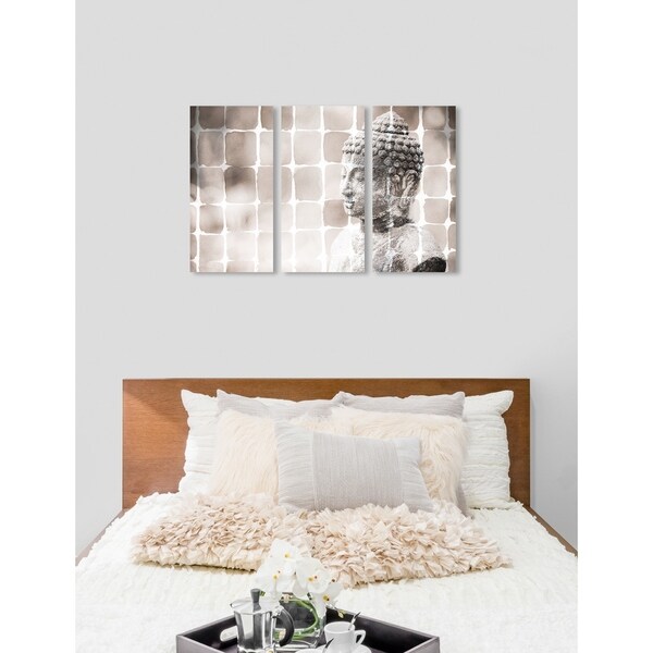 Oliver Gal 'The Zen Garden Soft Triptych' 3 Piece Set, Wall Art Print on Canvas - Brown - 17" x 36" x 3 panels