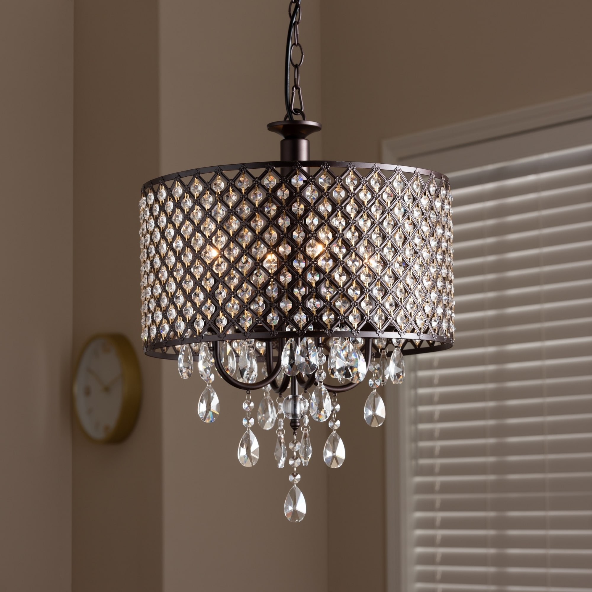 Contemporary Dark Bronze 4-Light Drum Pendant Light Chandelier - Dark bronze - Chandeliers For Bedrooms by Overstock.com