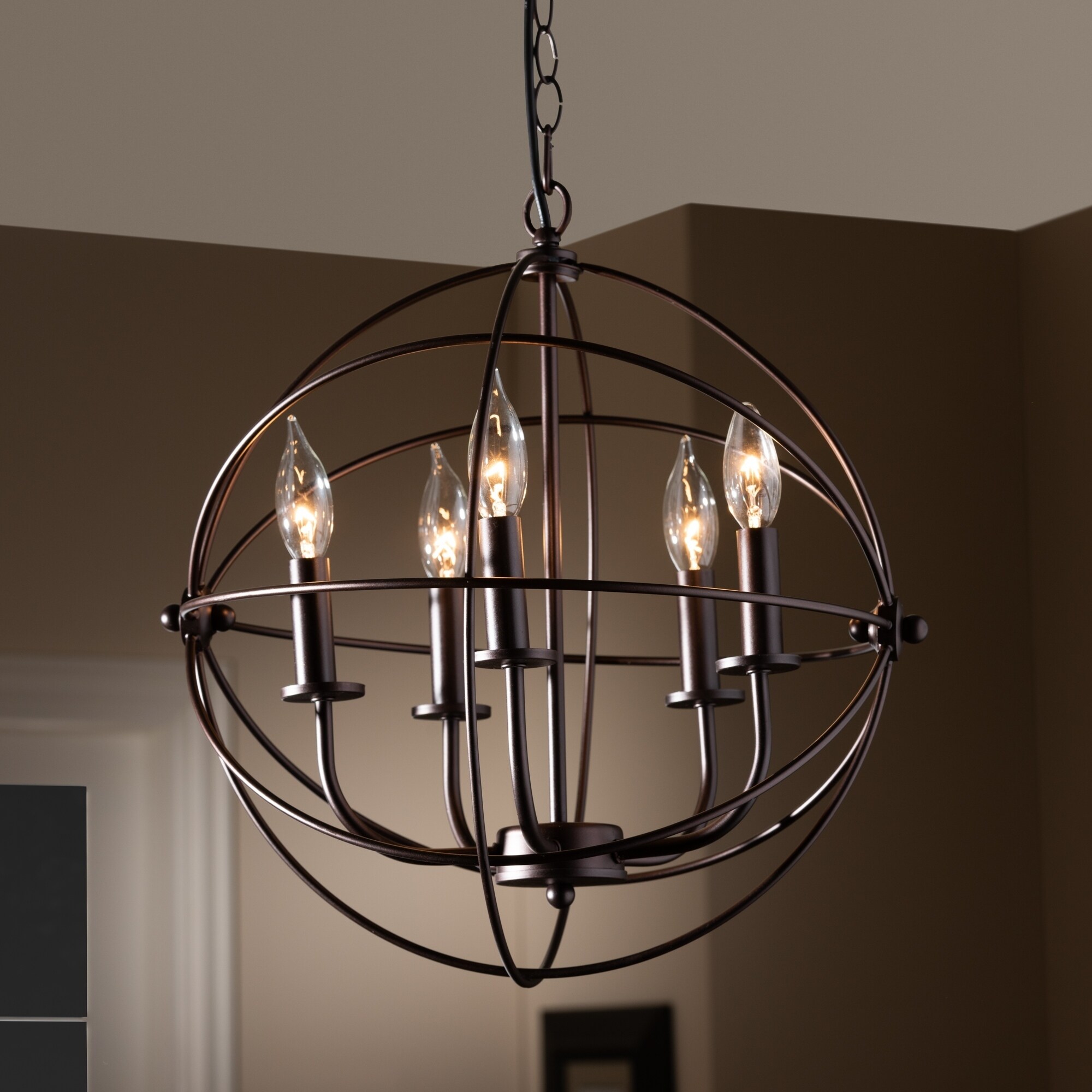 Vintage Industrial Dark Bronze Metal 5-Light Orb Cage Chandelier - Dark bronze - Chandeliers For Bedrooms by Overstock.com