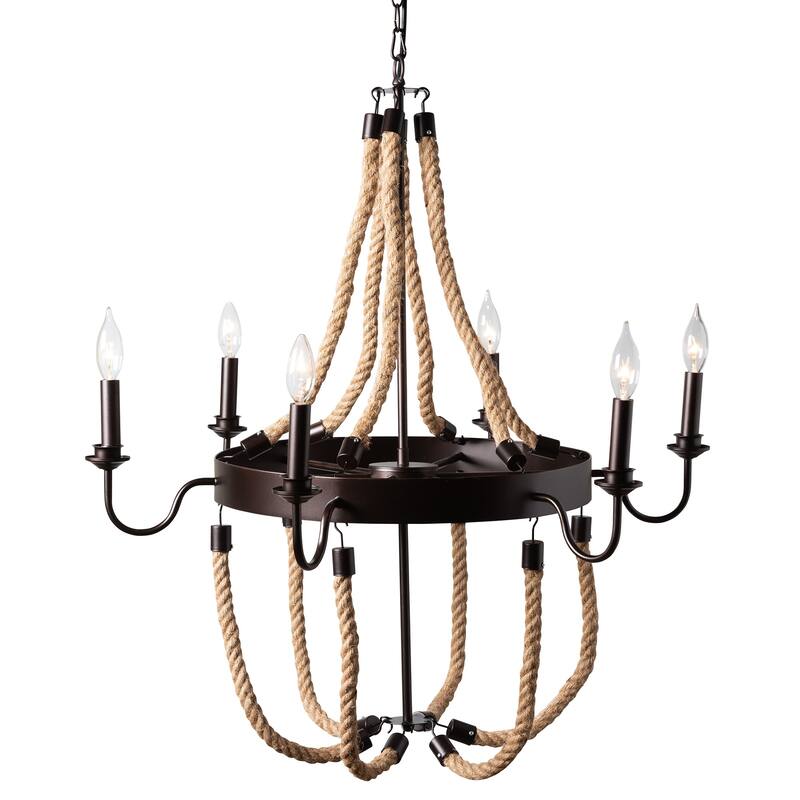 Vintage Industrial Dark Bronze Metal 6 Light Chandelier