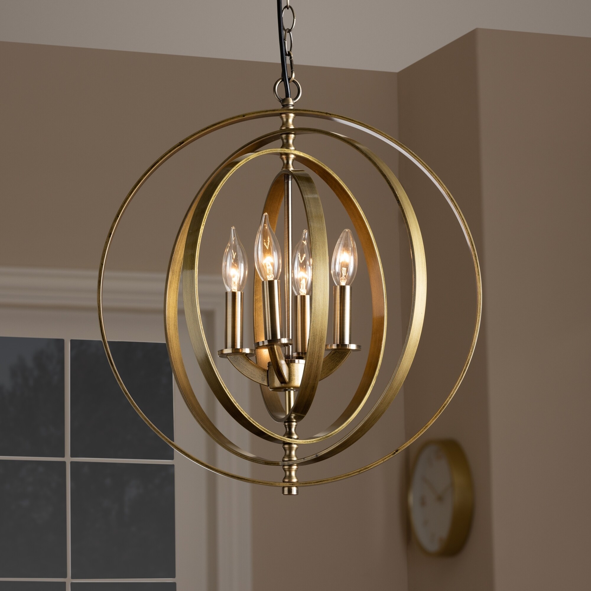 Contemporary Antique Brass Metal 4-Light Orb Chandelier - Antique Brass - Chandeliers For Bedrooms by Overstock.com