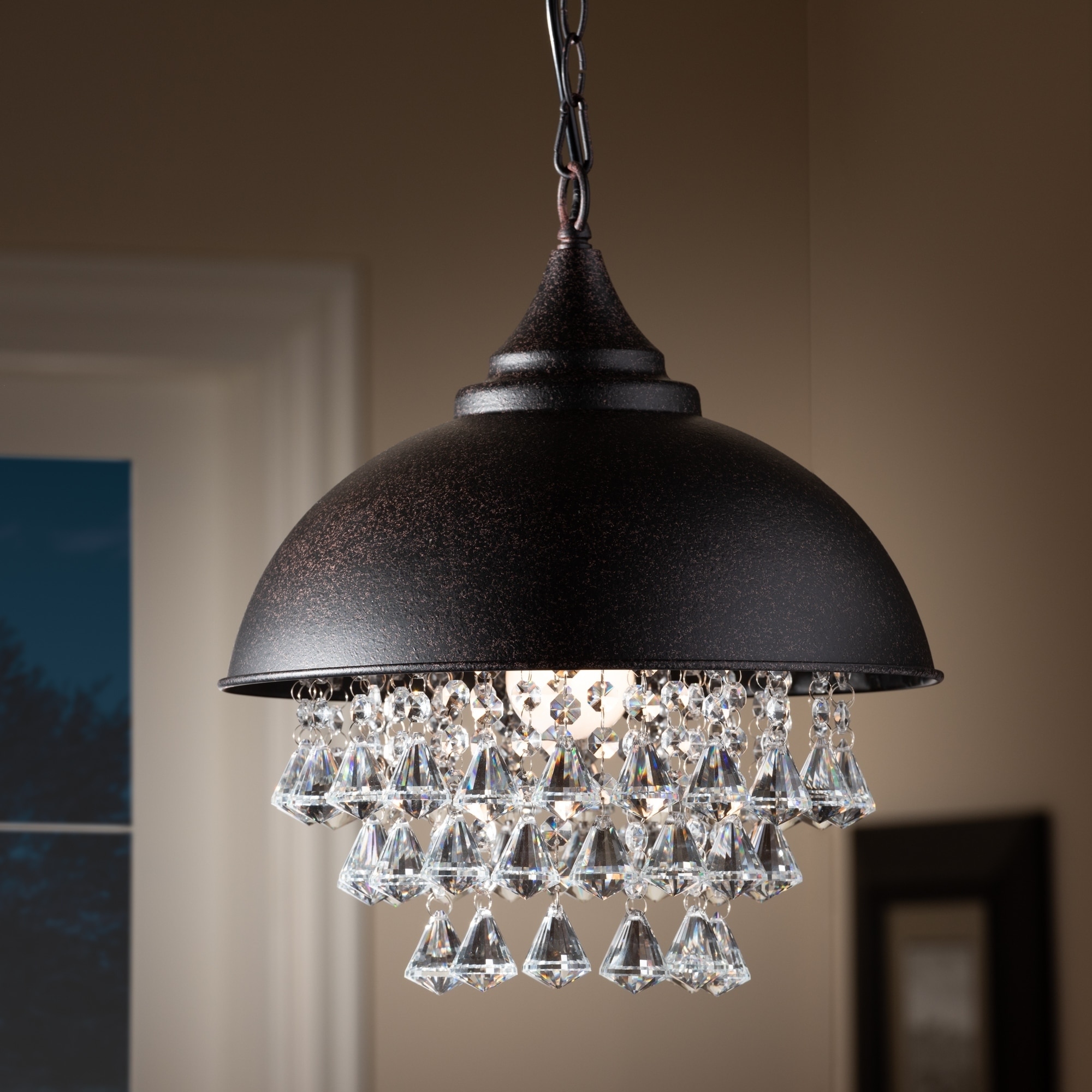 Contemporary Rust Metal And Crystal Pendant Light Contemporary Rust Metal And Crystal Pendant Light