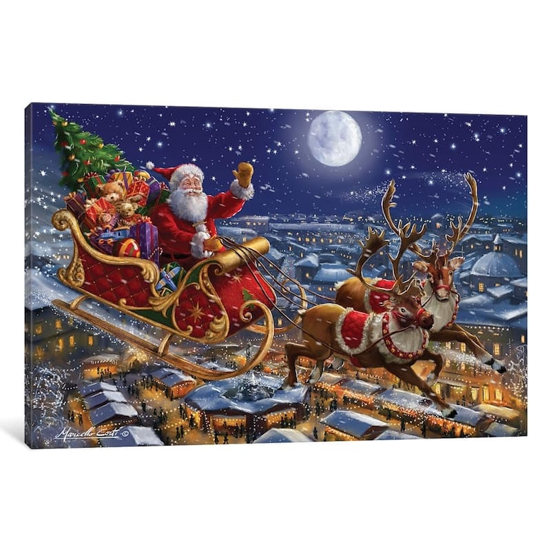 iCanvas 'Santa Sleigh And Reindeer In Sky' by Marcello Corti