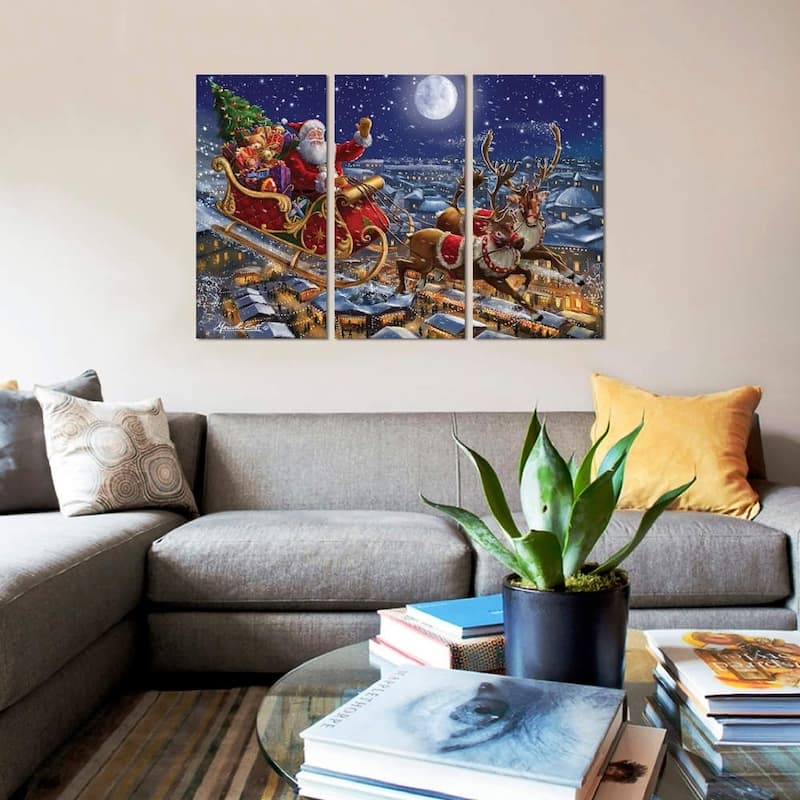 iCanvas 'Santa Sleigh And Reindeer In Sky' by Marcello Corti