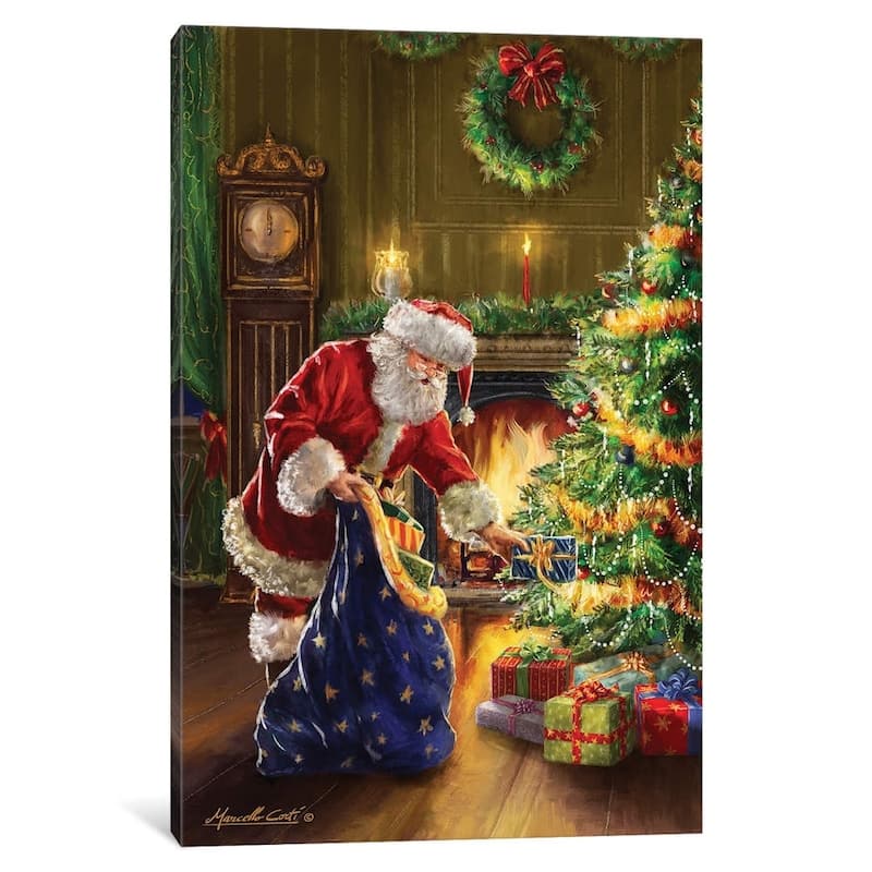 iCanvas "Santa At Tree Blue Sack" by Marcello Corti