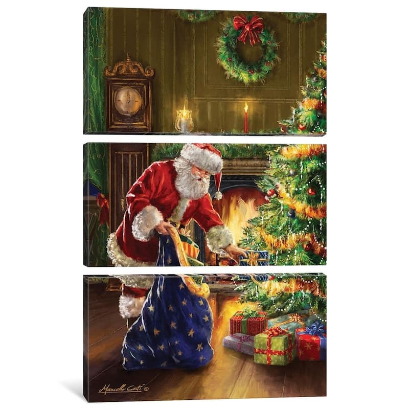 iCanvas "Santa At Tree Blue Sack" by Marcello Corti