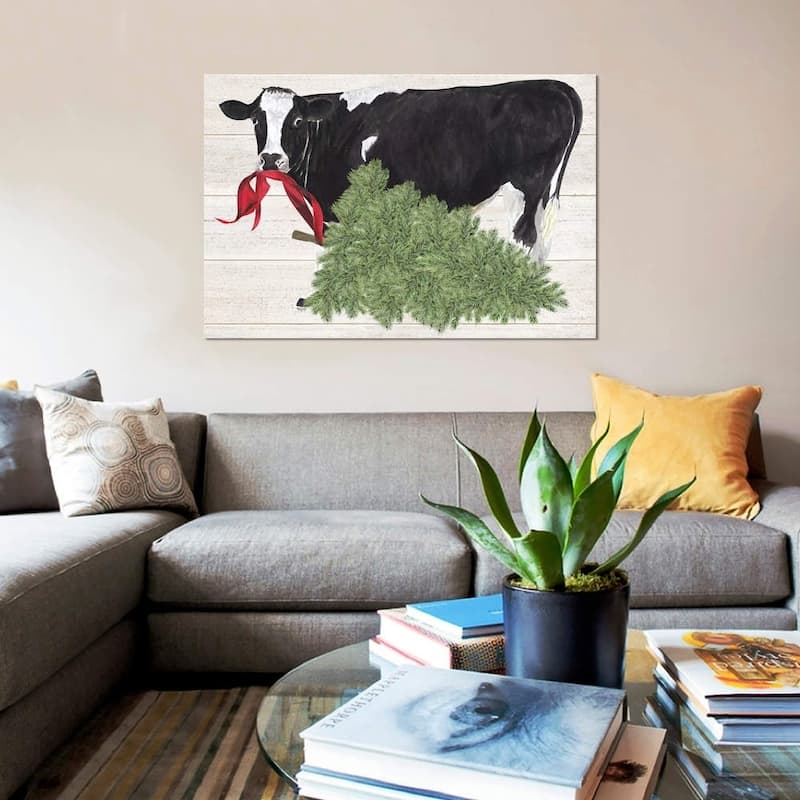 iCanvas "Christmas On The Farm II - Cow with Tree" by Tara Reed