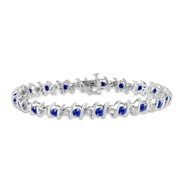 Sterling Silver Birthstone and Diamond S-Link Tennis Bracelet (H-I, I1-I2). Opens flyout.