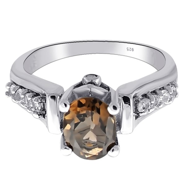 Pear Cut Smoky Quartz White Topaz 925 Sterling Silver Solitaire Stacking Ring
