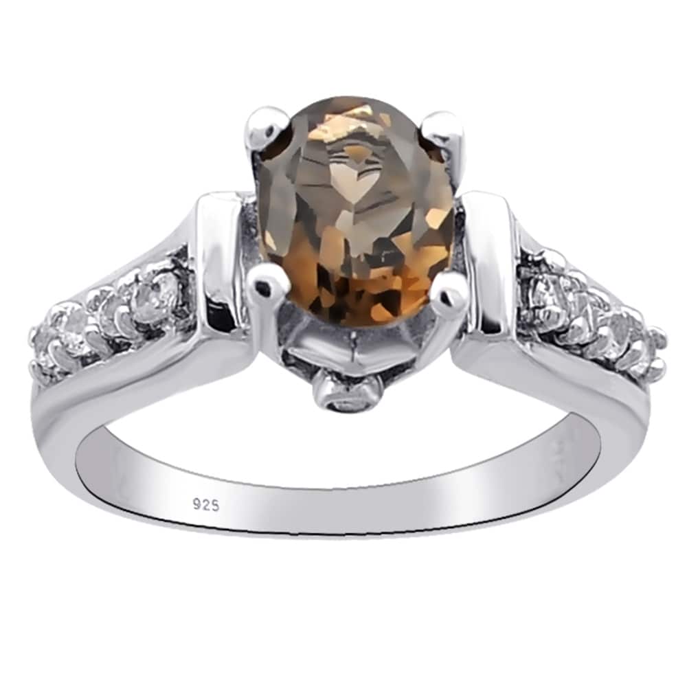 Pear Cut Smoky Quartz White Topaz 925 Sterling Silver Solitaire Stacking Ring