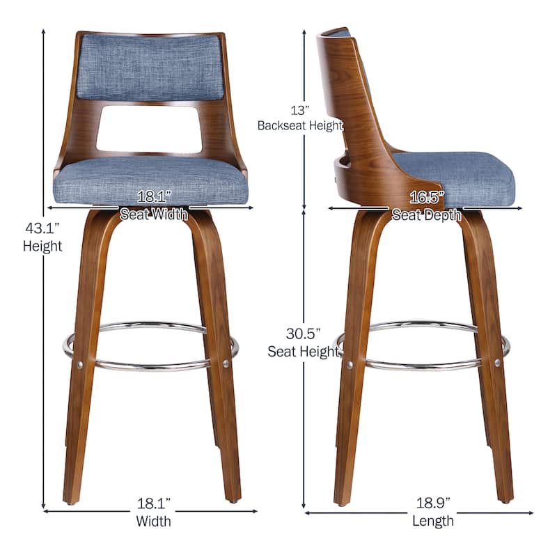 Porthos Home Piers Wood Bar Stools, Beech Legs and Fabric Upholstery