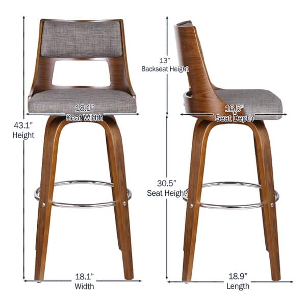 Porthos Home Piers Wood Bar Stools, Beech Legs and Fabric Upholstery ...