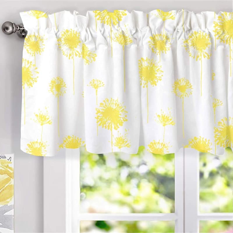 Porch & Den Nelly Dandelion Pattern Lined Window Valance - Yellow
