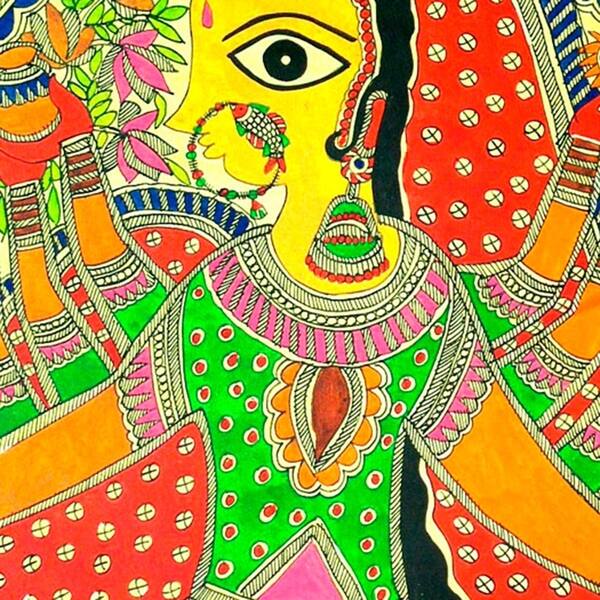 Shop Handmade Angry Goddess Durga Madhubani Painting India