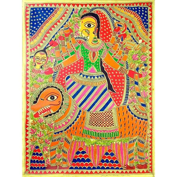 Shop Handmade Angry Goddess Durga Madhubani Painting India