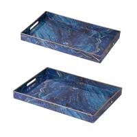 Set of Two Modern Chic Blue Rectangular Trays L:19x14,  S:18x12 inches