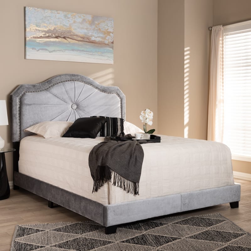 Contemporary Grey Velvet Fabric Bed