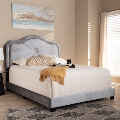 Contemporary Grey Velvet Fabric Bed