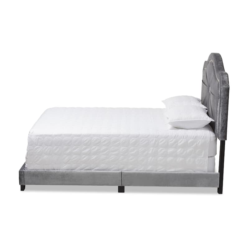 Contemporary Grey Velvet Fabric Bed