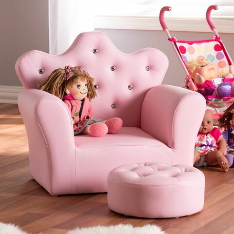 Contemporary Pink Faux Leather 2-Piece Armchair and Footrest Set
