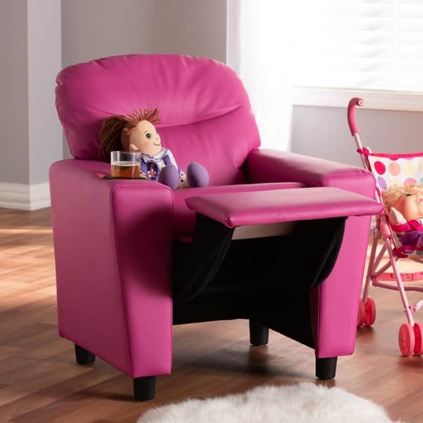 slide 1 of 10, Contemporary Magenta Pink Faux Leather Recliner