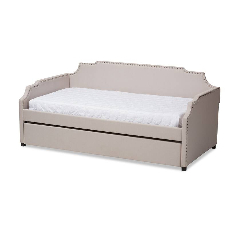 Contemporary Twin Size Daybed with Roll Out Trundle Guest Bed - Beige