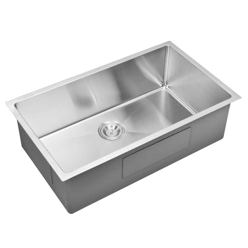 32"X19" Single Bowl 16g SS Undermount Kitchen Sink w Strainer